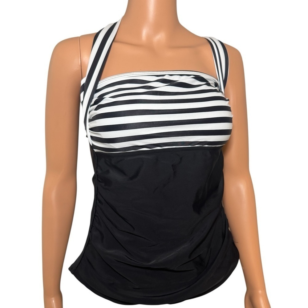 Black and White Striped Halter Conservative Swim Top by Tempt Me- Size Medium